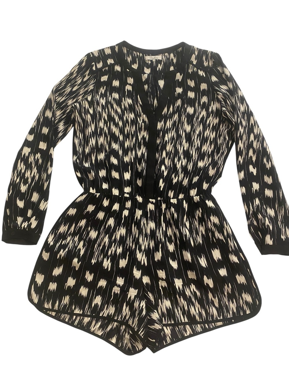 Women’s Black White Printed Long Sleeve Romper Shorts size medium